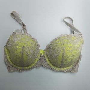 VS Dream Angels Lime & Gray Lace Push Up Bra 34D